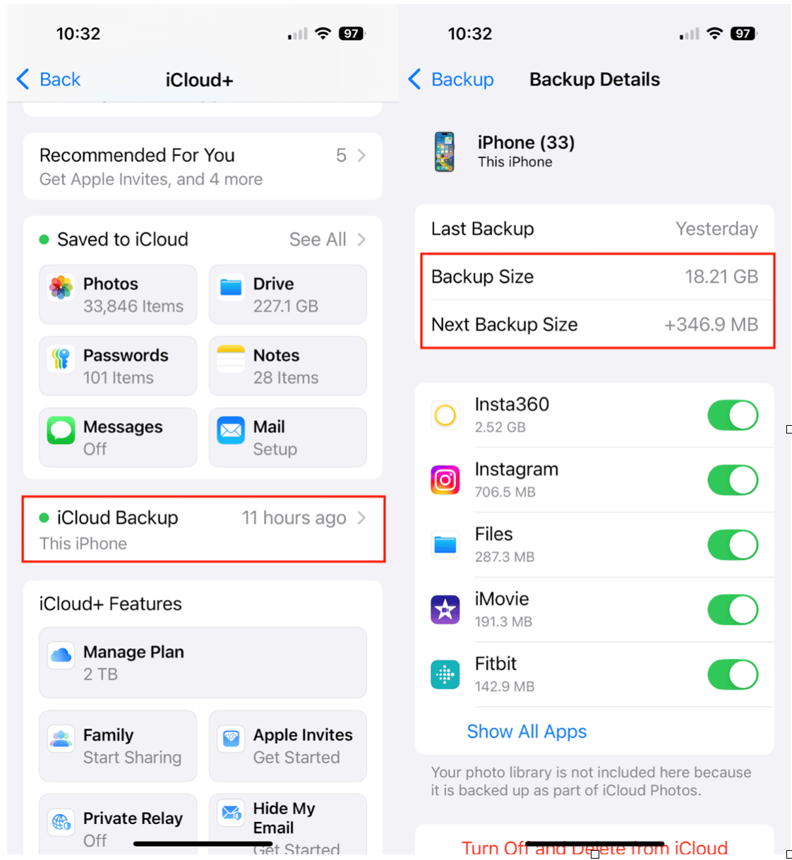 จำเป็นต้องใช้ที่เก็บข้อมูล iCloud สำหรับการสำรองข้อมูลเท่าใด